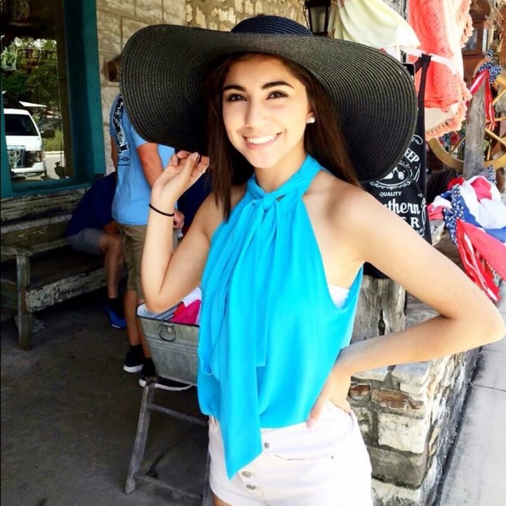 BLUE HALTER TOP